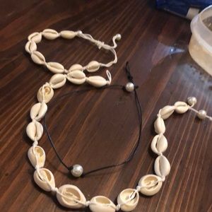 Cowrie Shell Choker, Cowrie Shell bracelet, and pearl choker